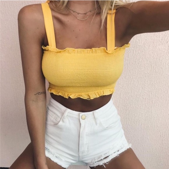 yellow scrunch tube top